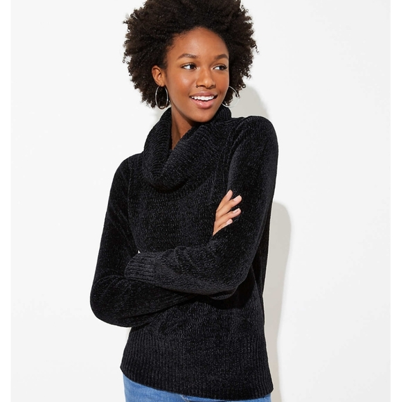 Loft Black Chenille Turtleneck Sweater 
